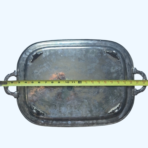 Vintage Silver Serving Dining Tray Plate with Side Handles & Legs-23" x 14" - Picture 8 of 10